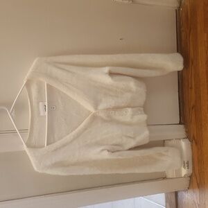 AERIE fuzzy white button up cardigan